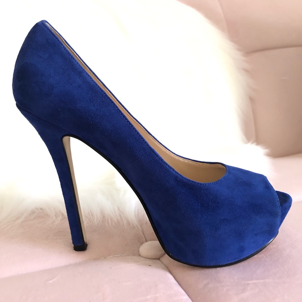Enzo Angiolini Electric Blue Suede Platform Heel Size 4.5M
